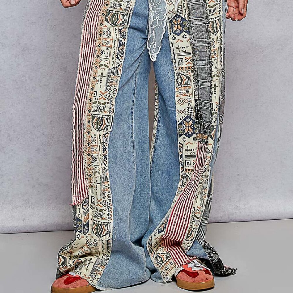 Boho Grunge Street Punk Denim Extreme Oversized Raw Edge Distressed Jeans - Picture 6 of 13